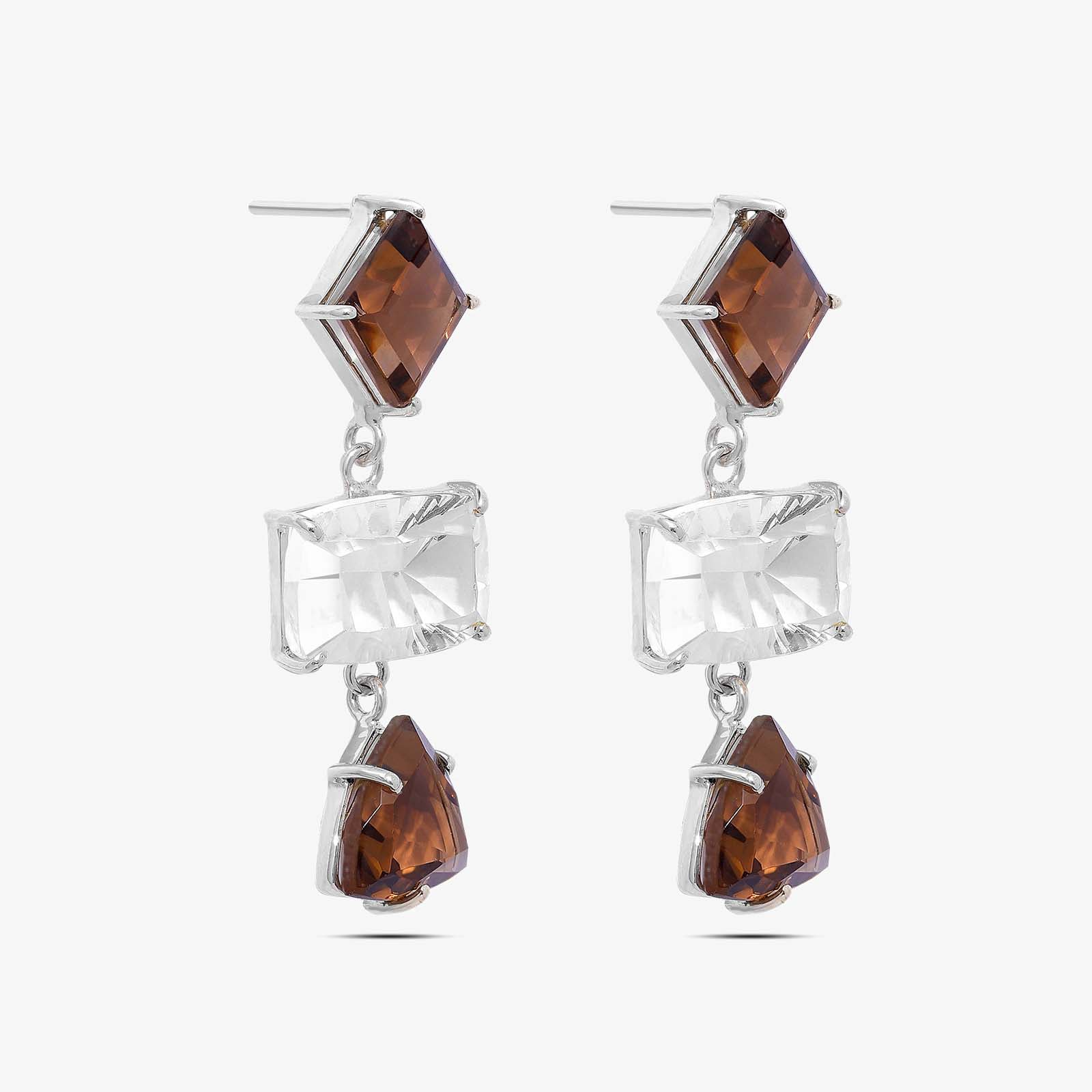 Multicut Brown AD Stone Silver Earrings