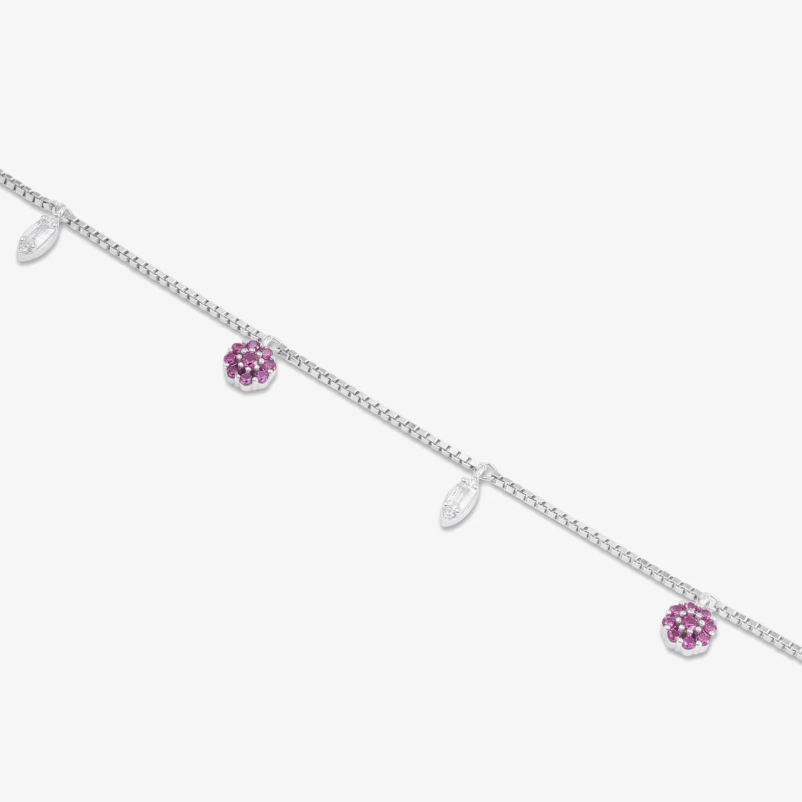 Silver Pink Floral Leaf Bracelet - Tweov Jewels