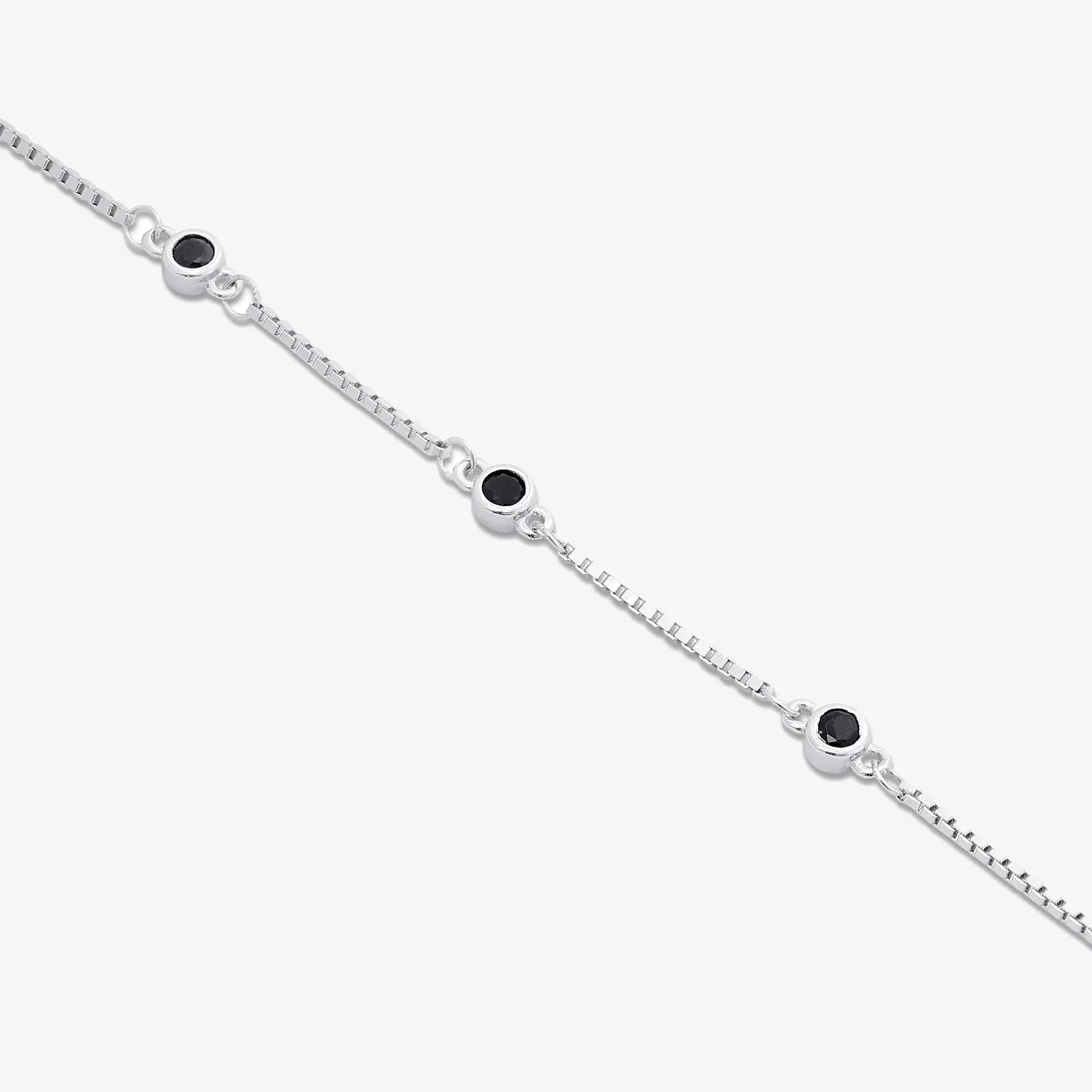 Silver Black Stone Box Chain Bracelet