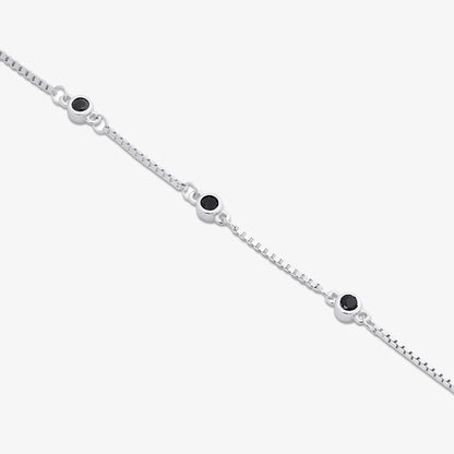 Silver Black Stone Box Chain Bracelet