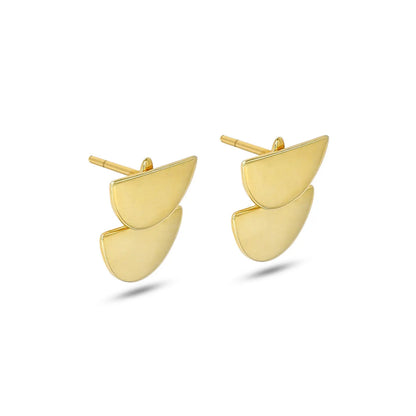 Pure Silver Earrings - Modernized 3 in 1 Gold Stud