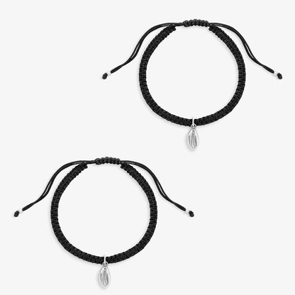 Silver Cowrie Shell Black Thread Anklet