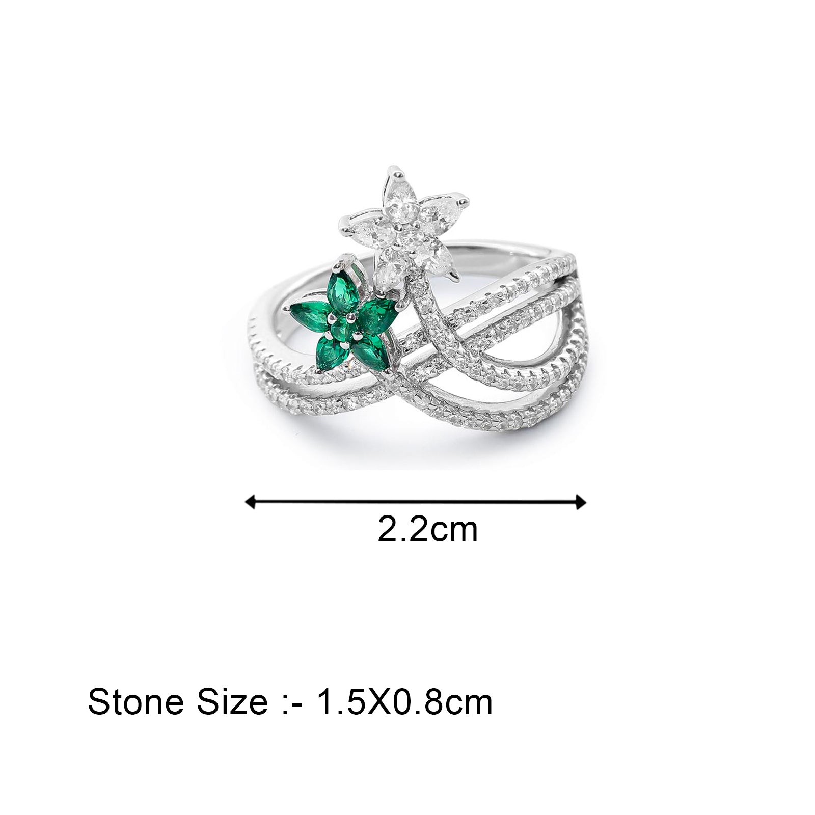 Silver Green & White CZ Floral Ring for Women - Tweov Jewels