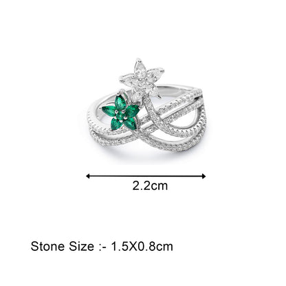 Silver Green & White CZ Floral Ring for Women - Tweov Jewels