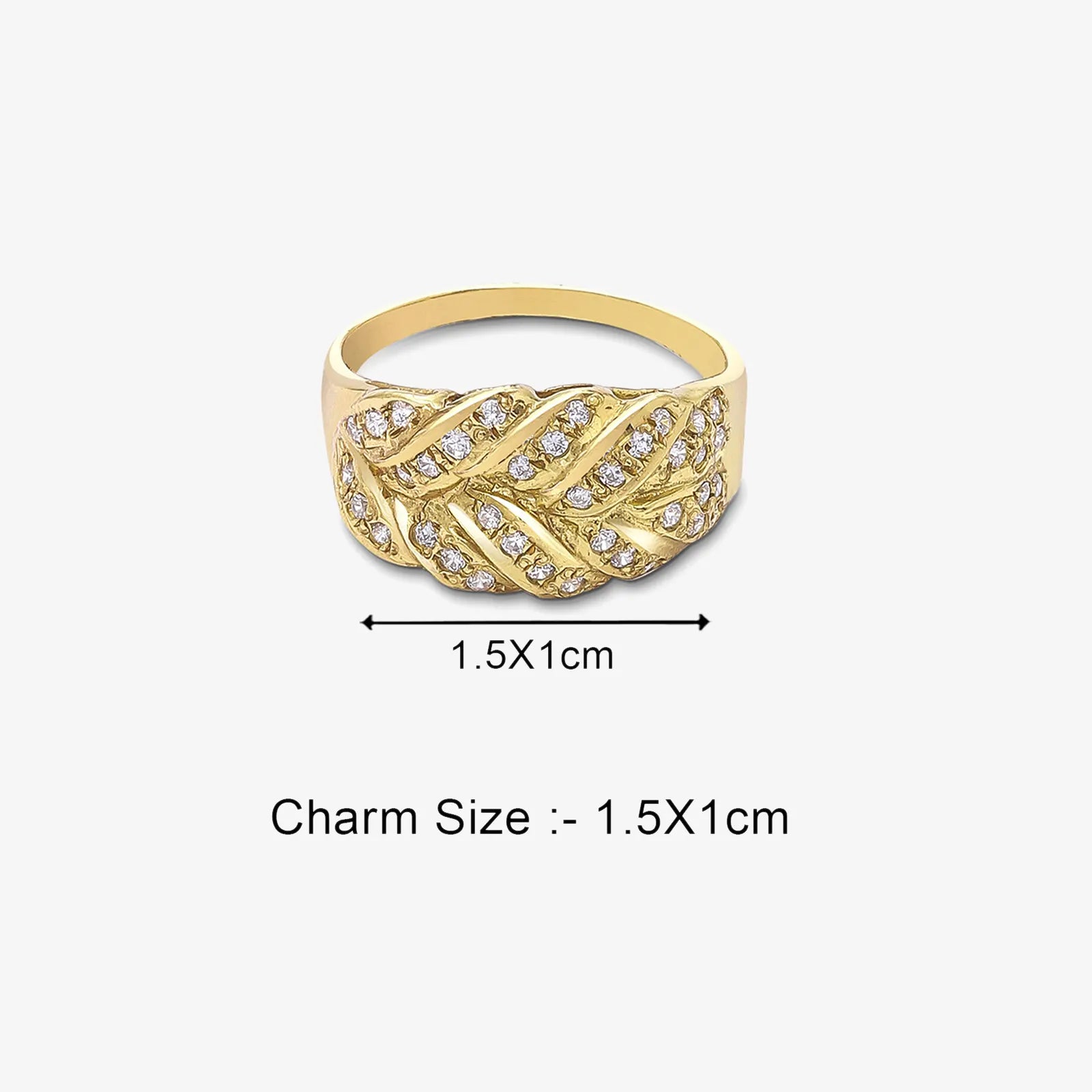 Gold Plated AD Wide Silver Leaf Ring