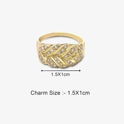 Gold Plated AD Wide Silver Leaf Ring