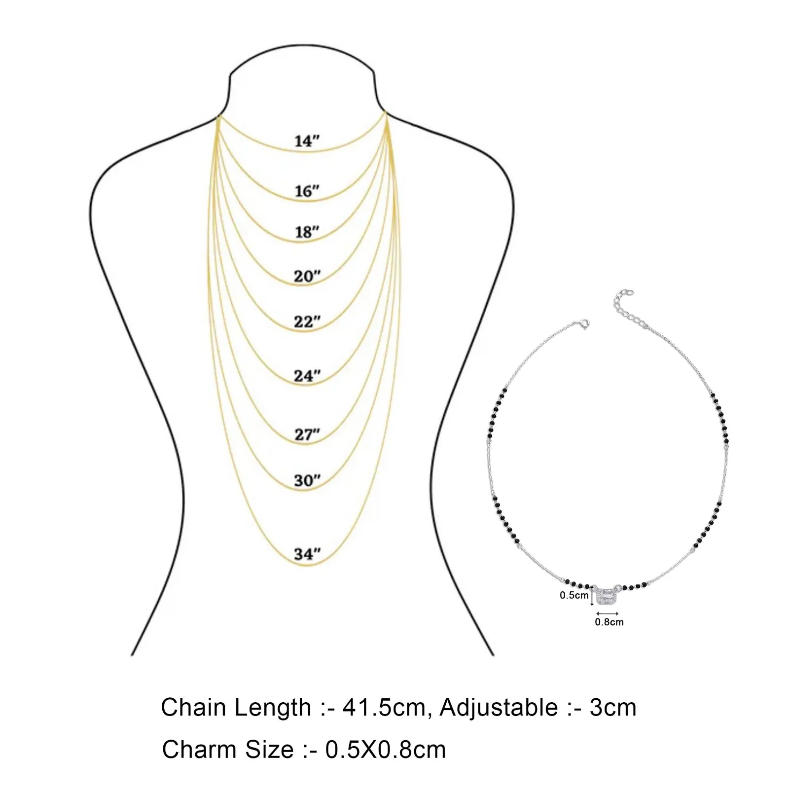 AD Studded Rectangle Silver Mangalsutra