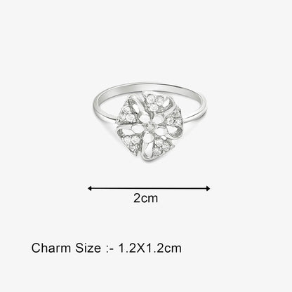 Trendy Floral CZ Silver Ring