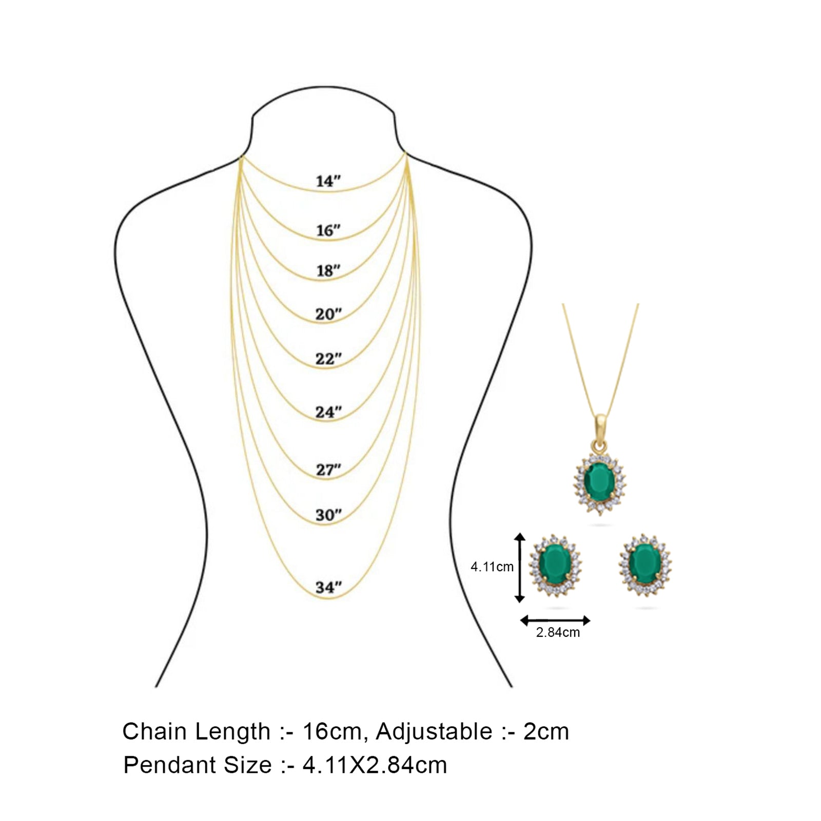 Pure Silver Jewellery Sets - Royal Emerald Earrings With CZ Pendant Set - Tweov Jewels
