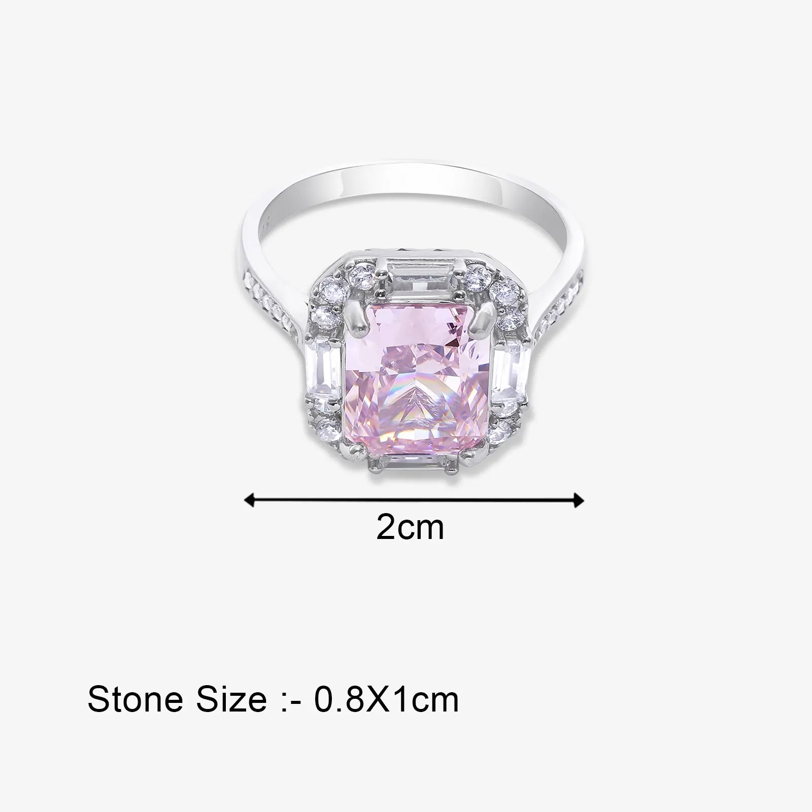 Pink Emerald Cut Diamond Studded Silver Ring - Tweov Jewels