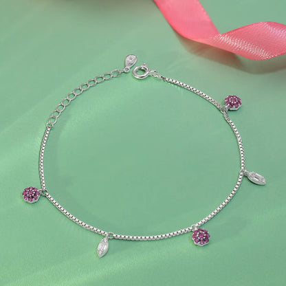 Silver Pink Floral Leaf Bracelet - Tweov Jewels