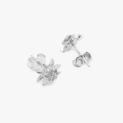 Glossy Floral Design Silver Stud Earrings