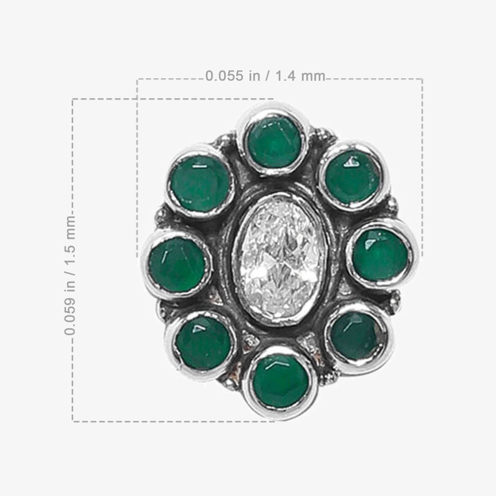 Oxidized Silver Green Stone Stud Earrings