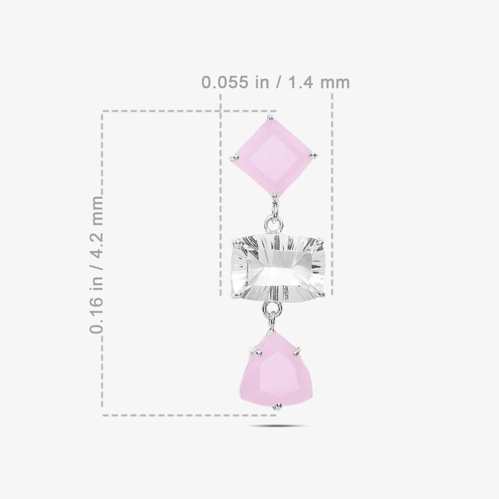 Multicut Pink Stone Long Silver Earrings