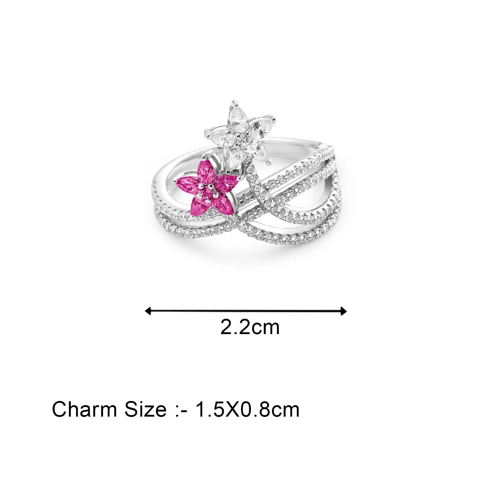 Silver Ruby & White CZ Floral Ring - Tweov Jewels