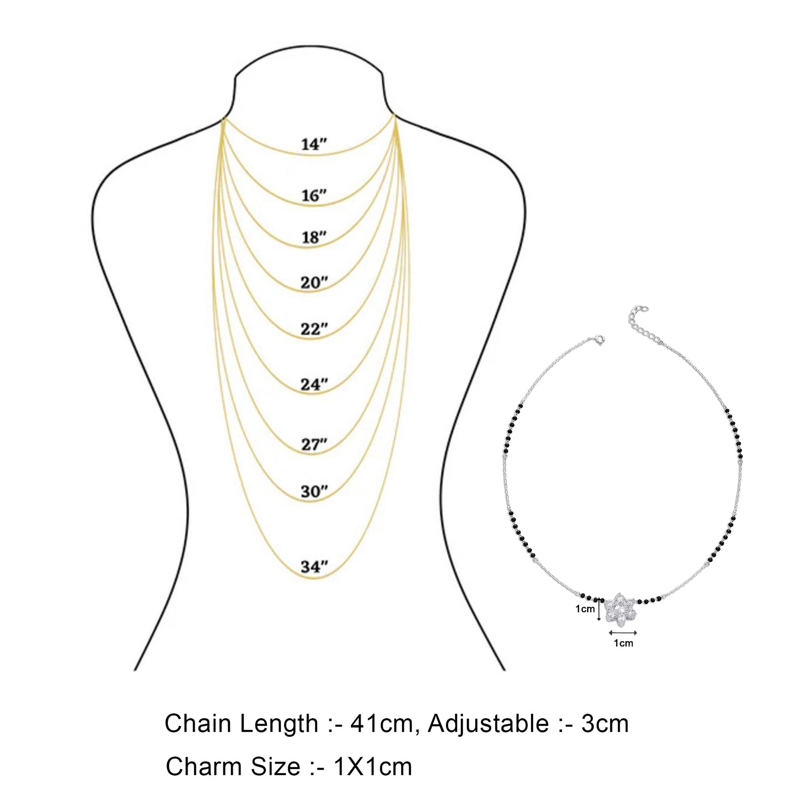 Black Crystal Beaded Floral Design Silver Mangalsutra - Tweov Jewels