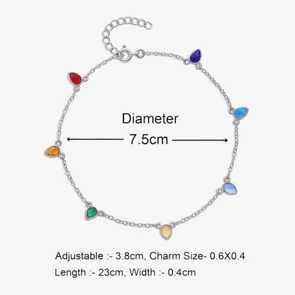 925 Sterling Silver Multicolor Drops Silver Anklet