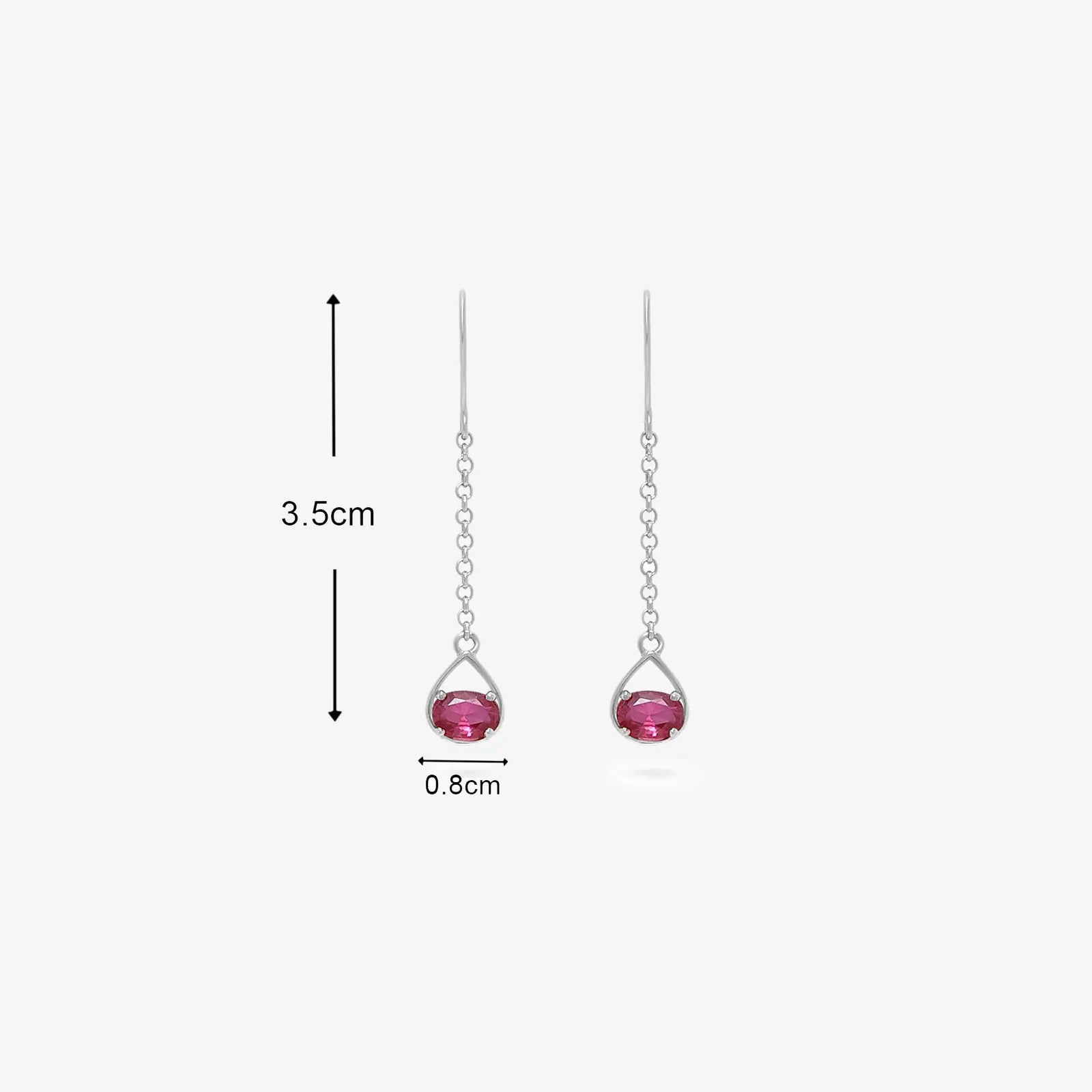 Pure Silver Earrings - Dazzling Ruby Silver Drop Model