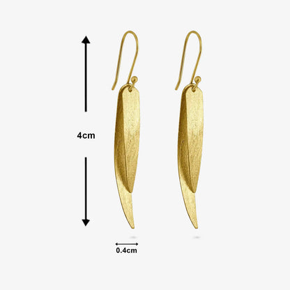 Pure Silver Earrings - Sleek Feather With Gold Plated