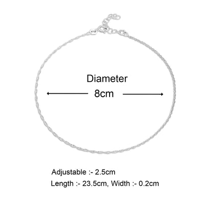 Classic Twisted Silver Anklet for Women - Tweov Jewels