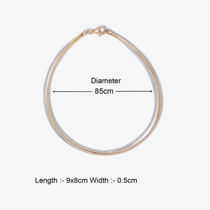 925 Sterling Silver Triple Layer Triple Tone Chain Anklet