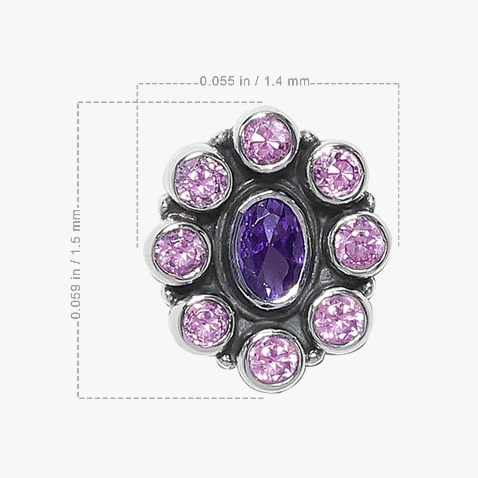 Oxidized Oval Purple Stone Studded Silver Stud