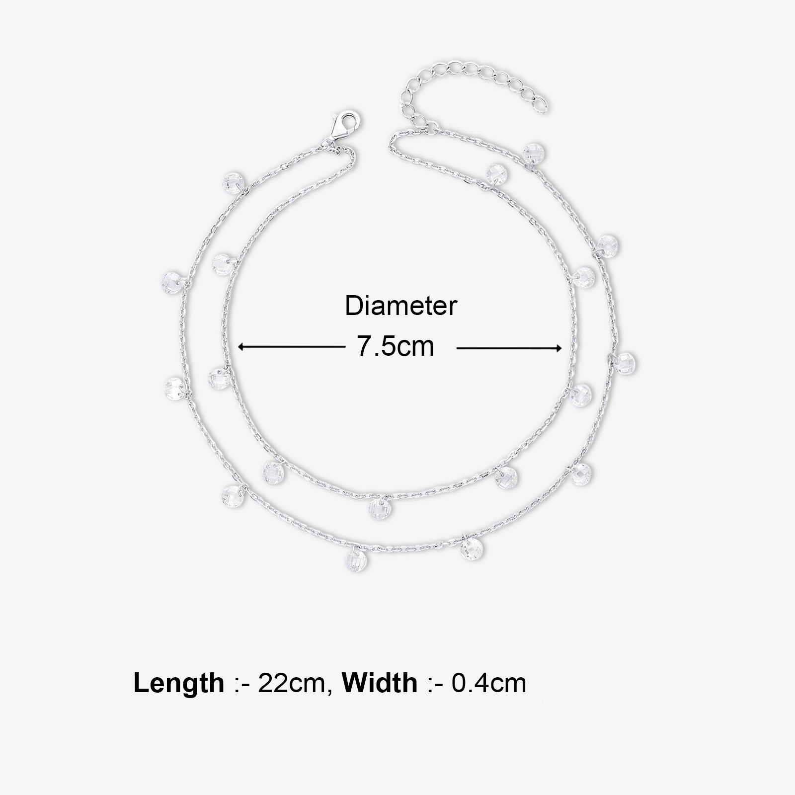 925 Sterling Silver Double Layer Cz Silver Anklet