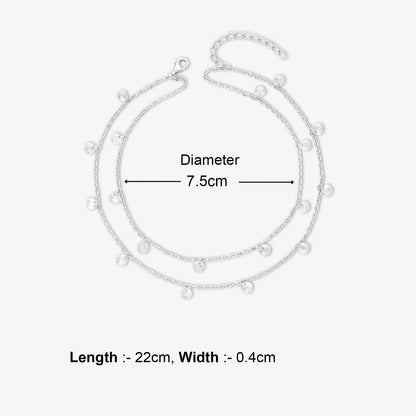 925 Sterling Silver Double Layer Cz Silver Anklet