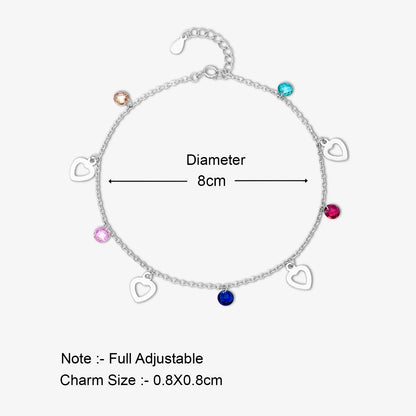 925 Sterling Silver Touchy Heart Silver Anklet