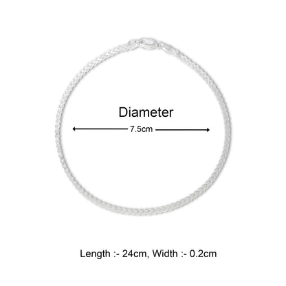 Pure 925 Sterling Silver Thin Rope Chain Anklet for Women