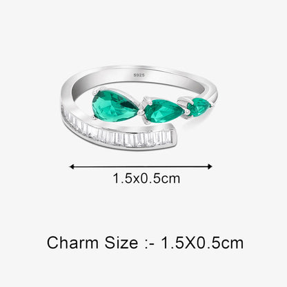 Green Stone Studded Spiral Silver Ring