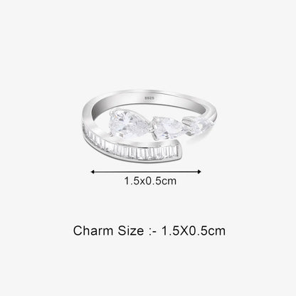 White Stone Studded Spiral Silver Ring