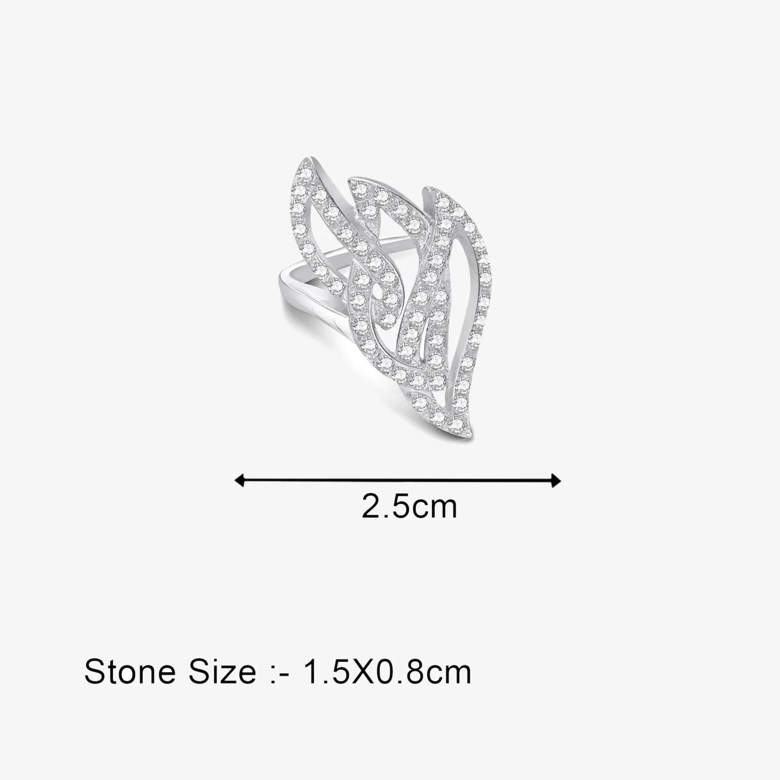 Sparkling Zircon Studded Leaf Design Silver Ring