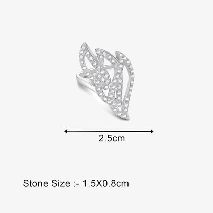 Sparkling Zircon Studded Leaf Design Silver Ring