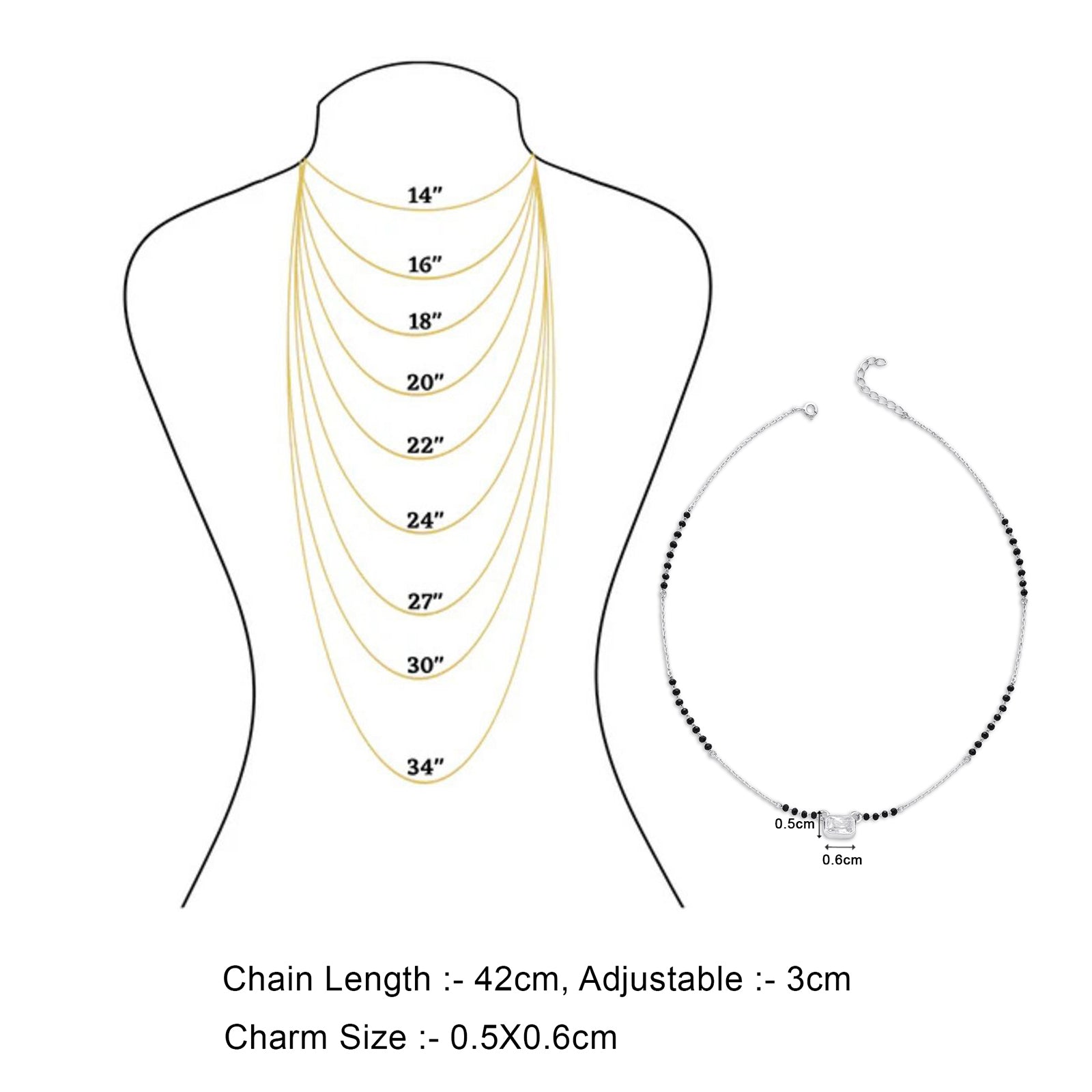 AD Studded Rectangle Solitaire Silver Mangalsutra - Tweov Jewels