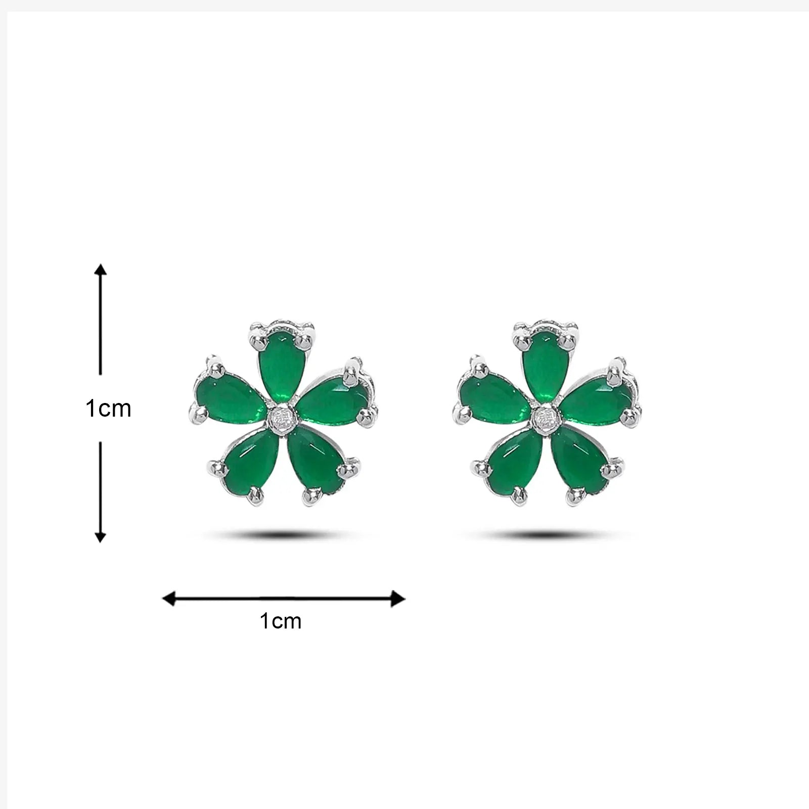 Floral Green Silver Stud Earrings