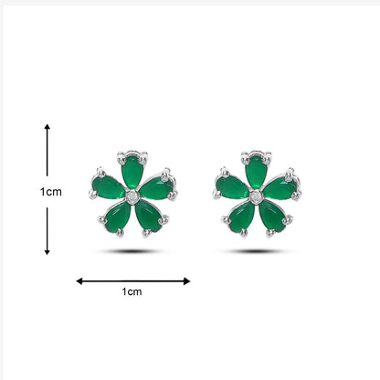 Floral Green Silver Stud Earrings