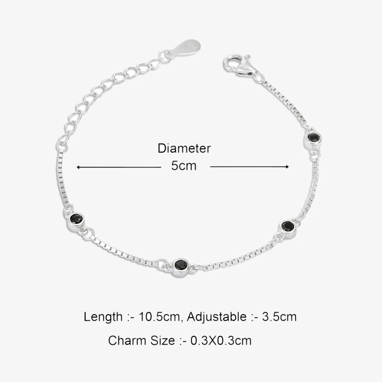 Silver Black Stone Box Chain Bracelet