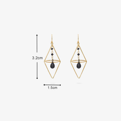 Pure Silver Earrings - Nested Gold Onyx Danglers