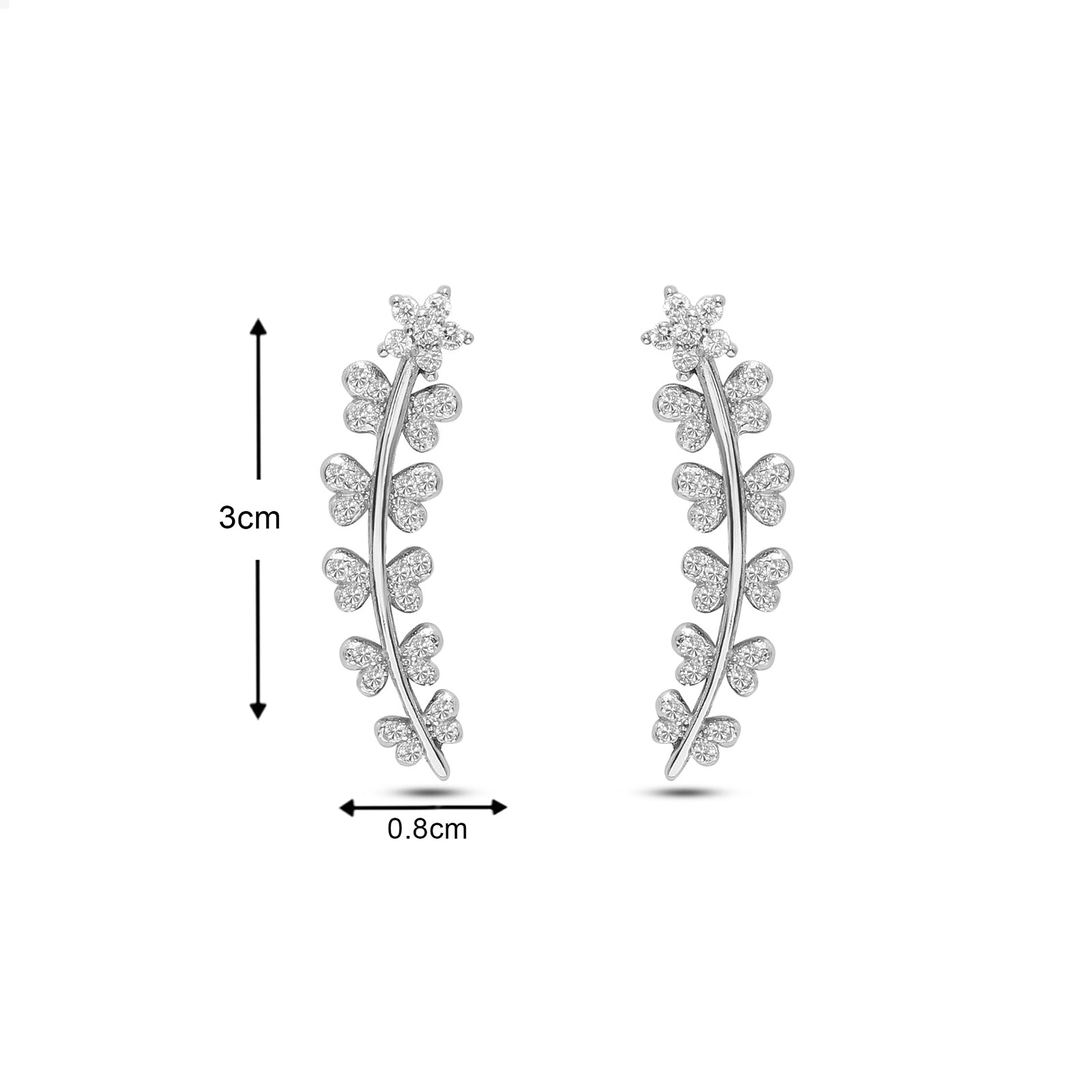 Pure 925 Sterling Silver White Butterfly Cuff Earrings