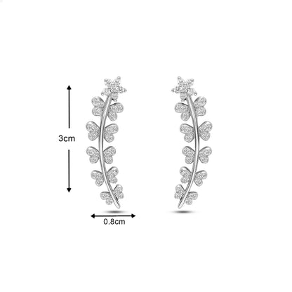 Pure 925 Sterling Silver White Butterfly Cuff Earrings