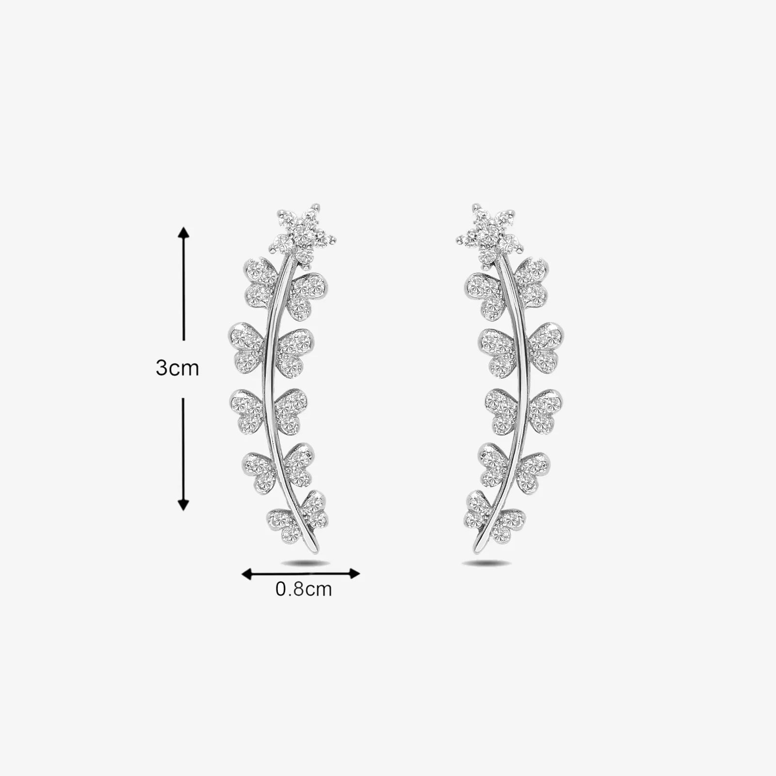 White Butterfly Silver Cuff Earrings