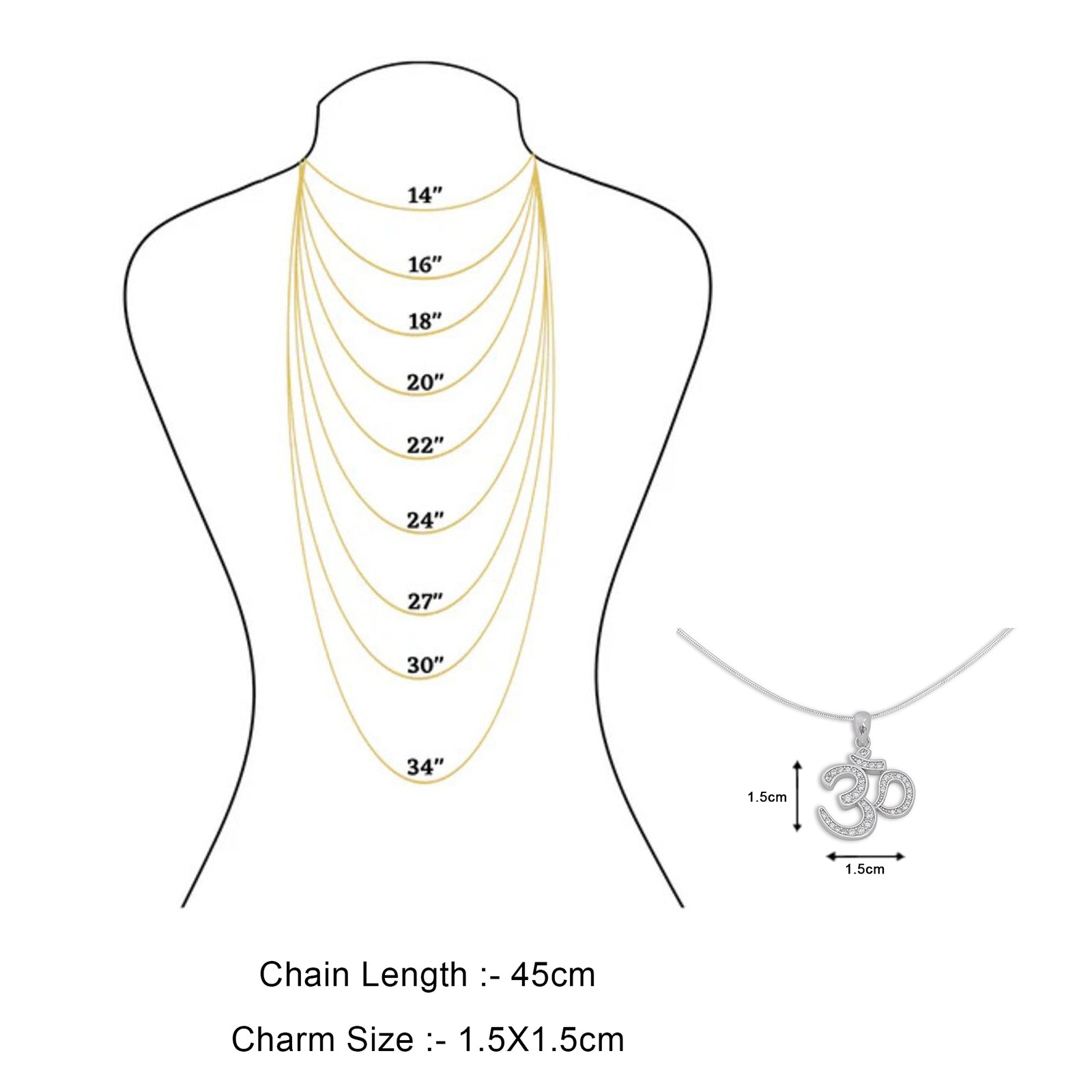 CZ Studded Silver Om Pendant Chain - Tweov Jewels