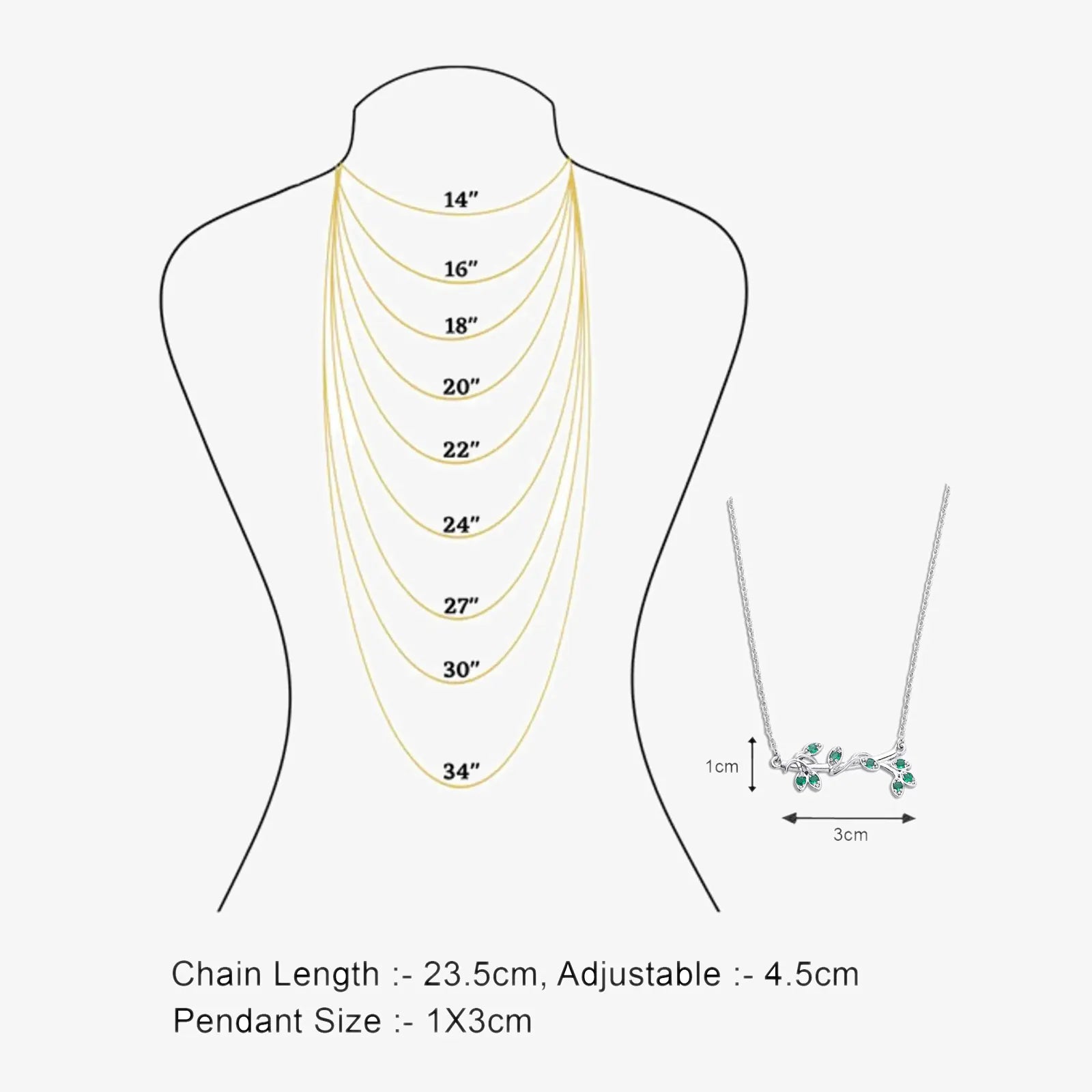 Silver Emerald Leaf Chain Necklace