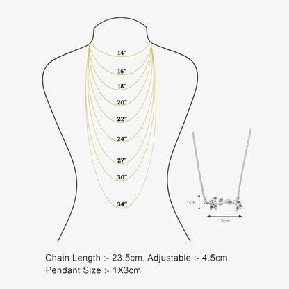 Silver Emerald Leaf Chain Necklace