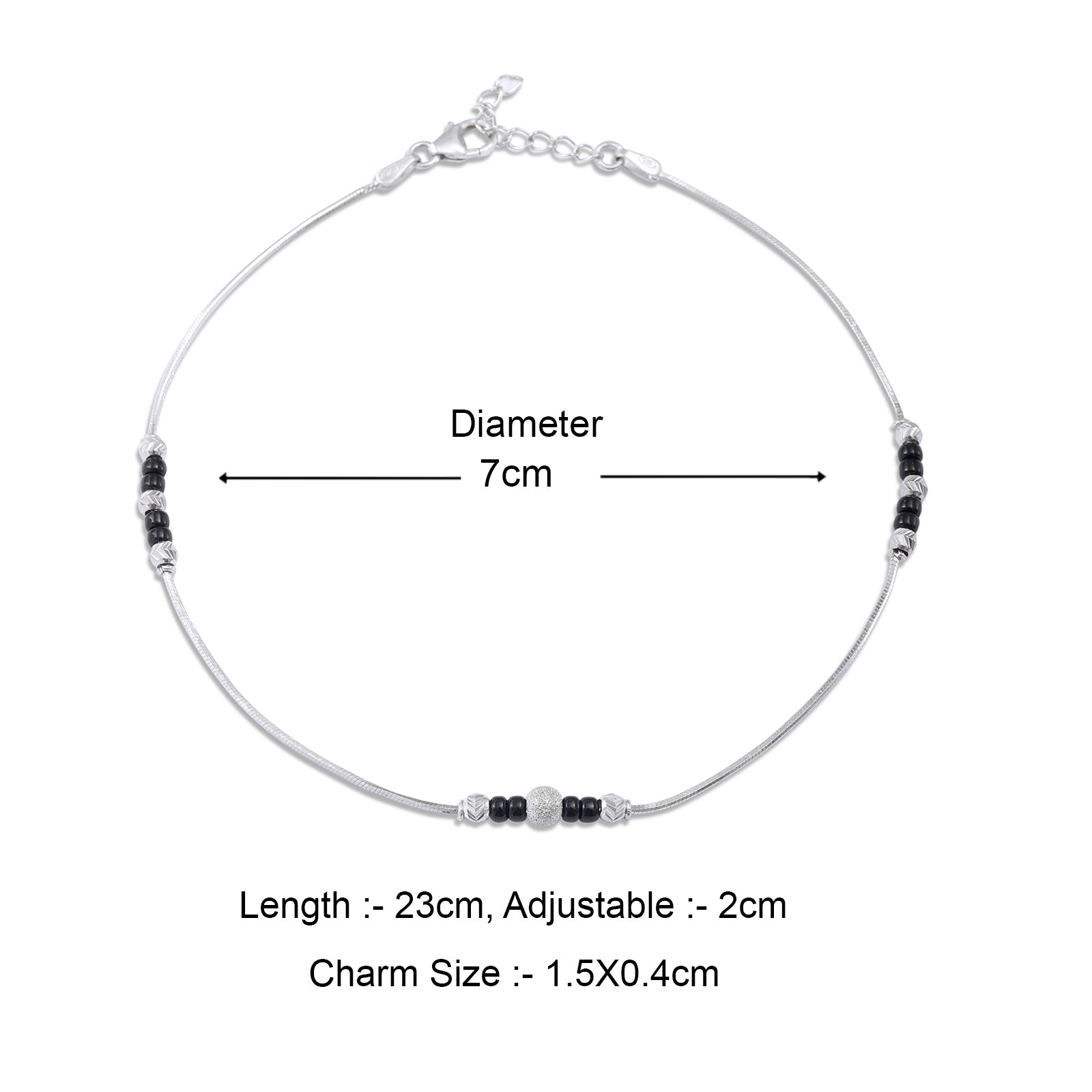 Black Beads Thin Silver Chain Anklet - Tweov Jewels