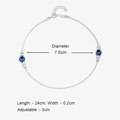 Women's Silver Evil Eye Chain Anklet - Tweov Jewels