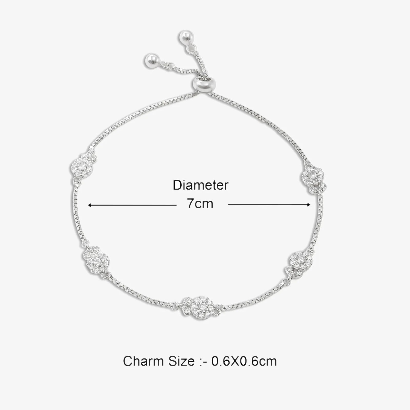 Floral Leaf Design Box Chain Silver Bracelet