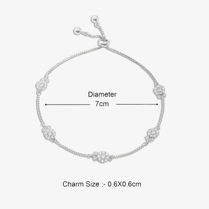 Floral Leaf Design Box Chain Silver Bracelet