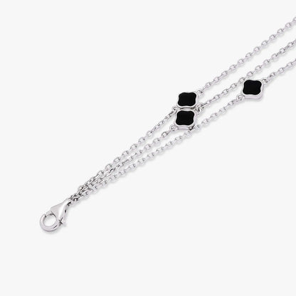 Black Clover Layered Silver Chain Bracelet